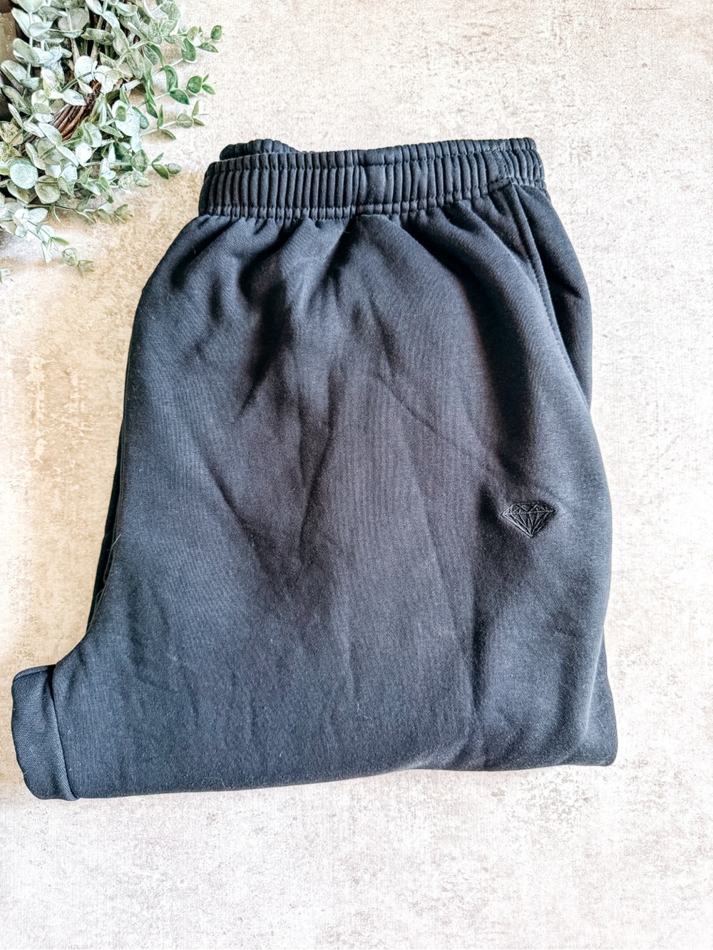 Diamond Black Elastic-Waist Straight Leg Sweat Pants Size XL